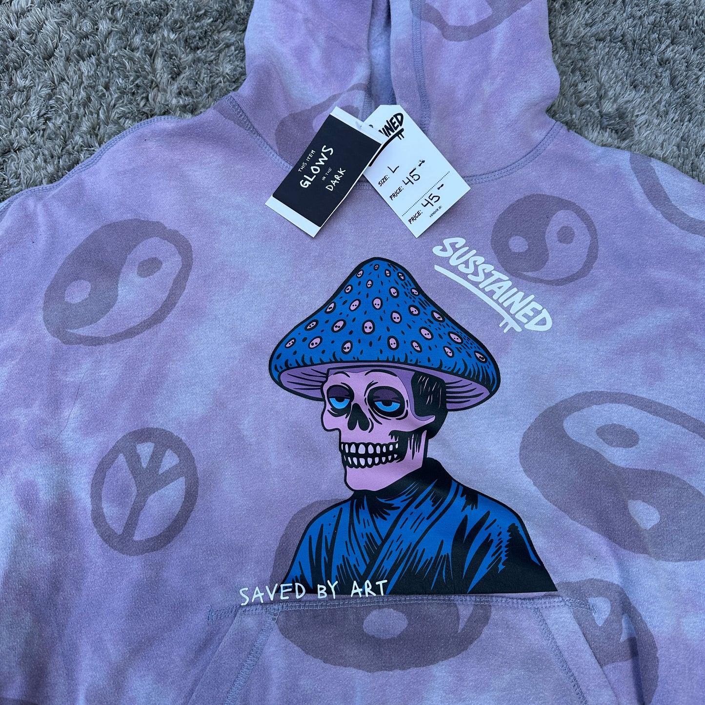 Large Dyed Peace Pullover Hoodie (Art Glows in the Dark)
