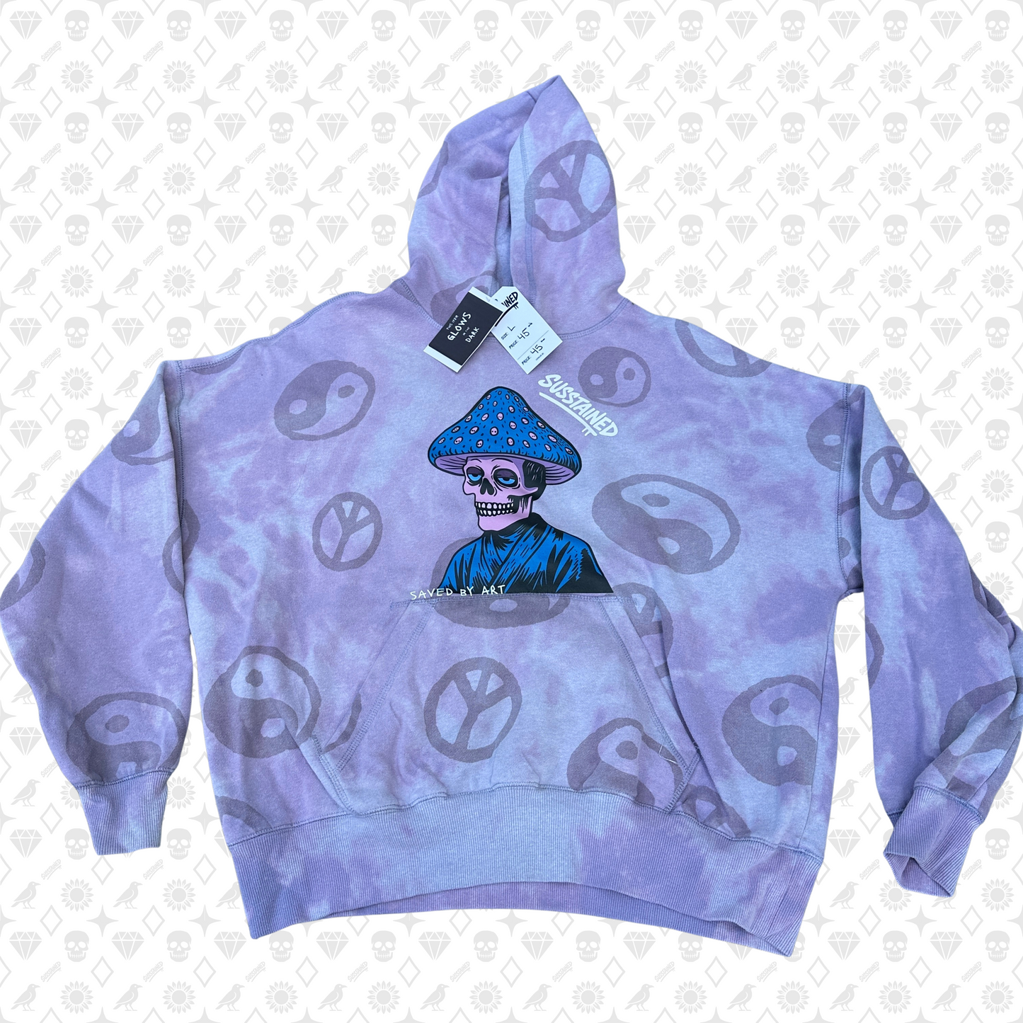 Large Dyed Peace Pullover Hoodie (Art Glows in the Dark)